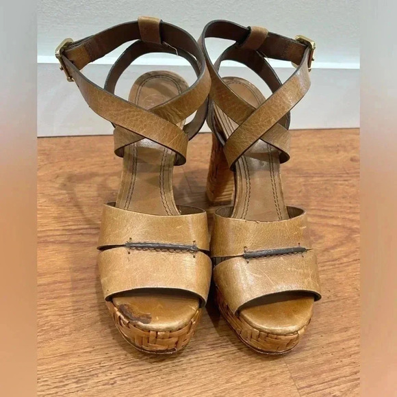 Tory Burch Cella Cognac Brown Leather Strappy Platforms Sandal Size 6.5 - Picture 5 of 11